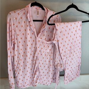 Skims Pink Pajama Set with Gingerbread Print